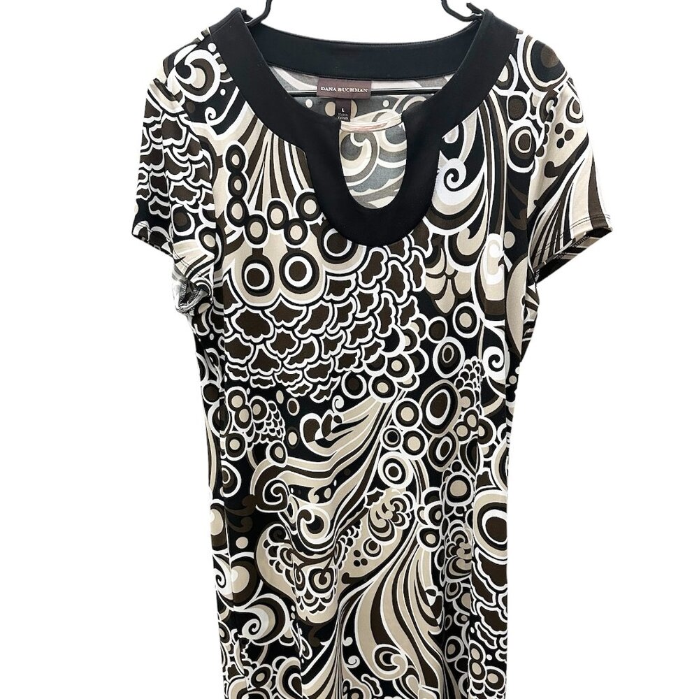 Dana Buchman Women Dress Multicolor Size Large Knee Length Short Sleeves Pre-own